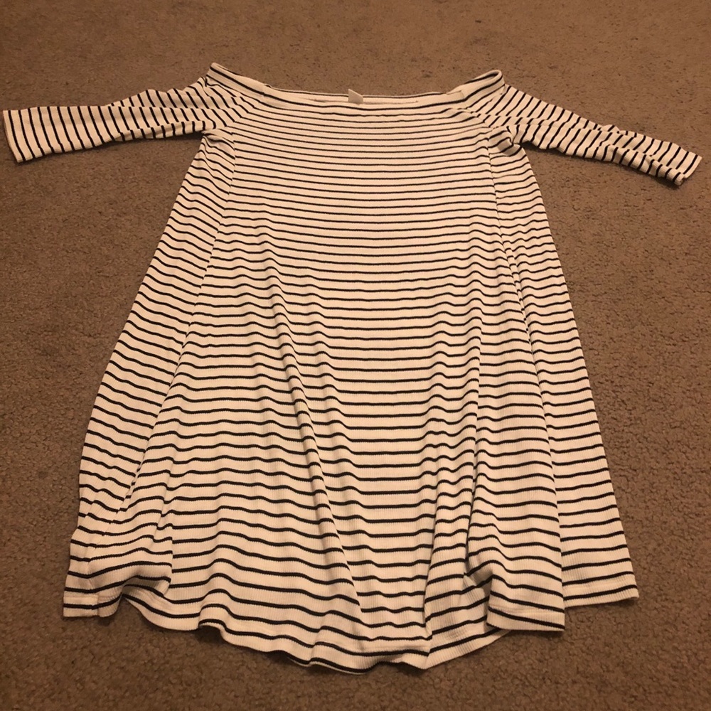 white & black striped dress